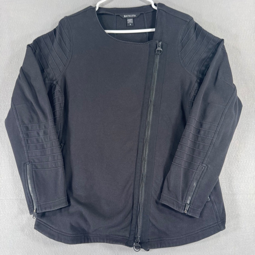 Athleta Womens Moto Jacket Black Asymmetrical Zip Quilted Fleece 1X